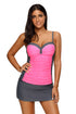 Sexy Rosy Grey Ruched Tankini and Skirted Swimsuit